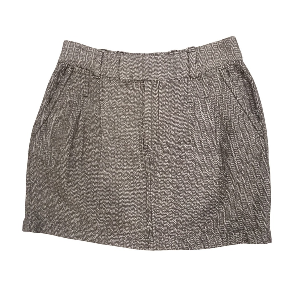 Free People Herringbone Cotton Mini Skirt Grey White Pleated Pocket Size 2-New